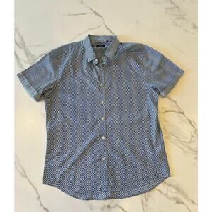 7 Diamonds Button Down Shirt Short Sleeve Spade Micro Print White Blue Men's L